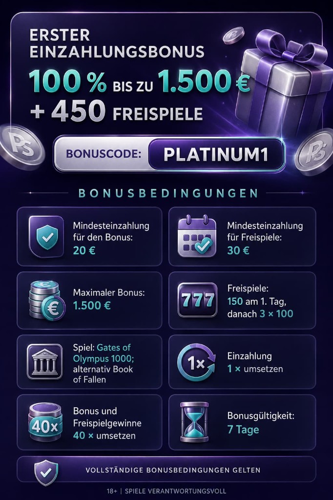 Erster Einzahlungsbonus: 100 % bis 500 € plus 200 Freispiele