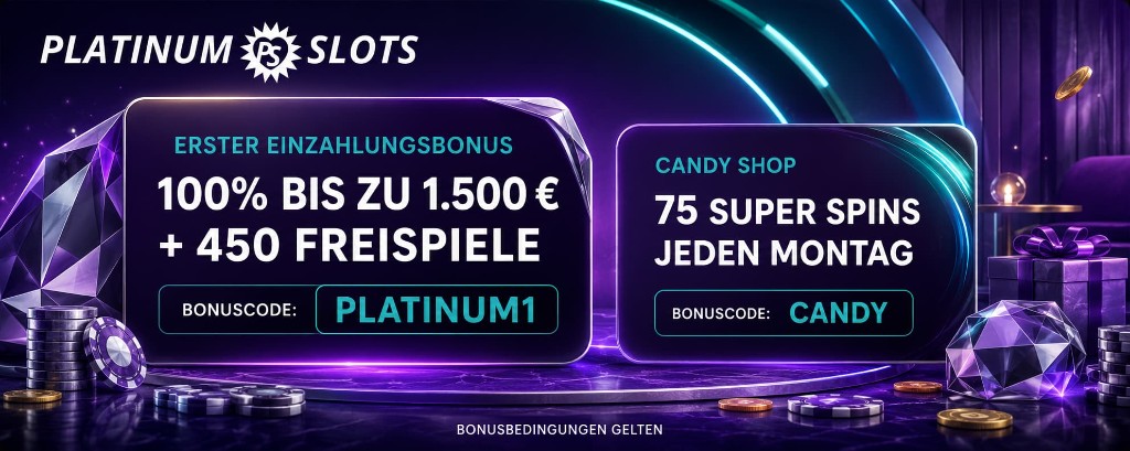 Aktuelle Platinumslots Aktionen: Willkommensbonus und Candy Shop